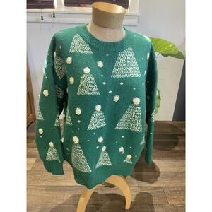 The Prettiest Ugly Christmas Sweater Thick Oversized Green Hats Raised Pom Pom M